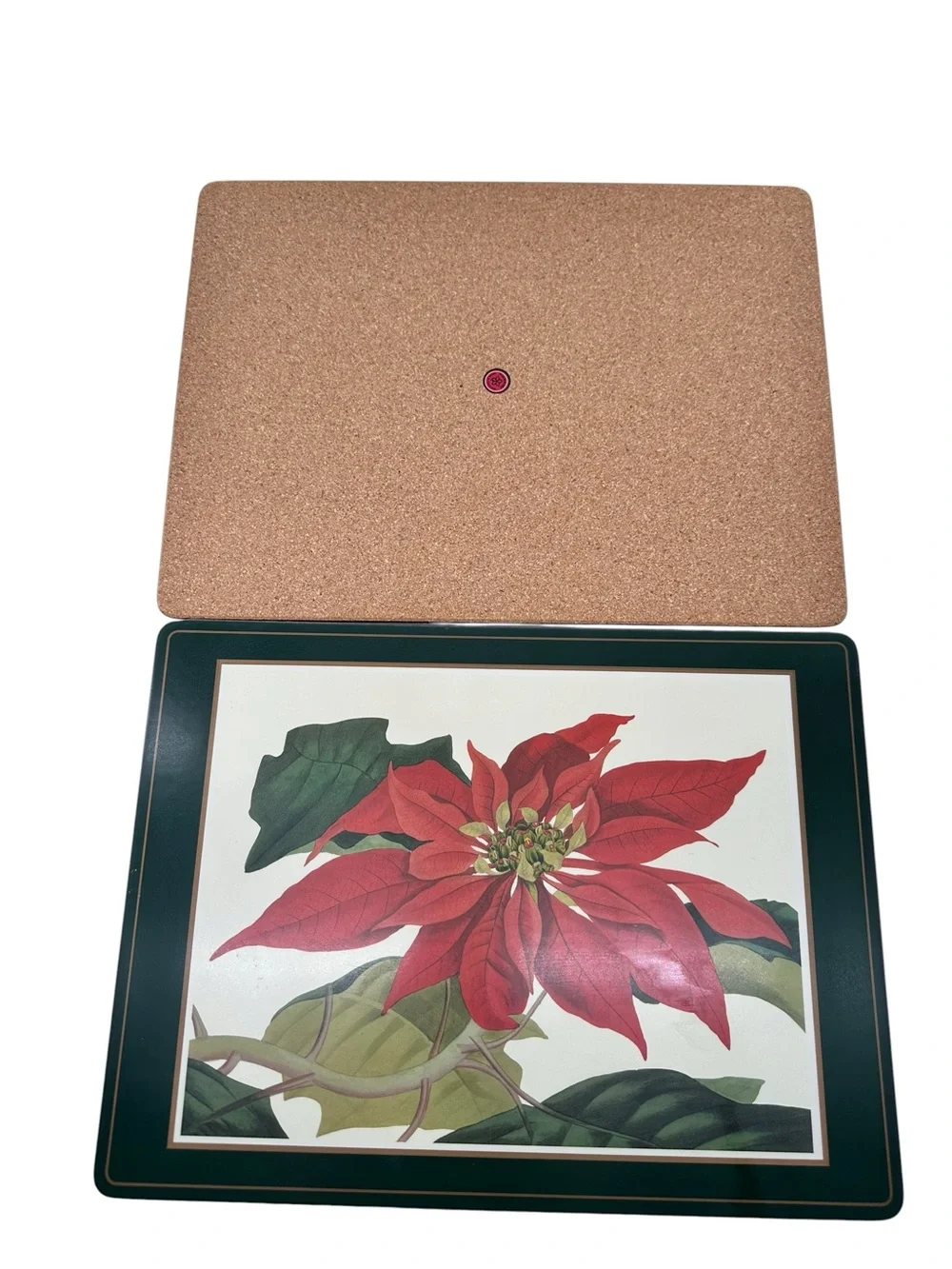 Vintage Pimpernel Poinsettia Christmas 8 pc Cork Placemat Set New Old Stock
